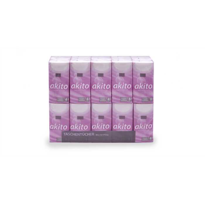 MOUCHOIRS PAPIER AKITO 4 PLIS CARTON A 10X10X30 PCES MOUCHOIRS PAPIER AKITO 4 PLIS CARTON A 10X10X30 PCES